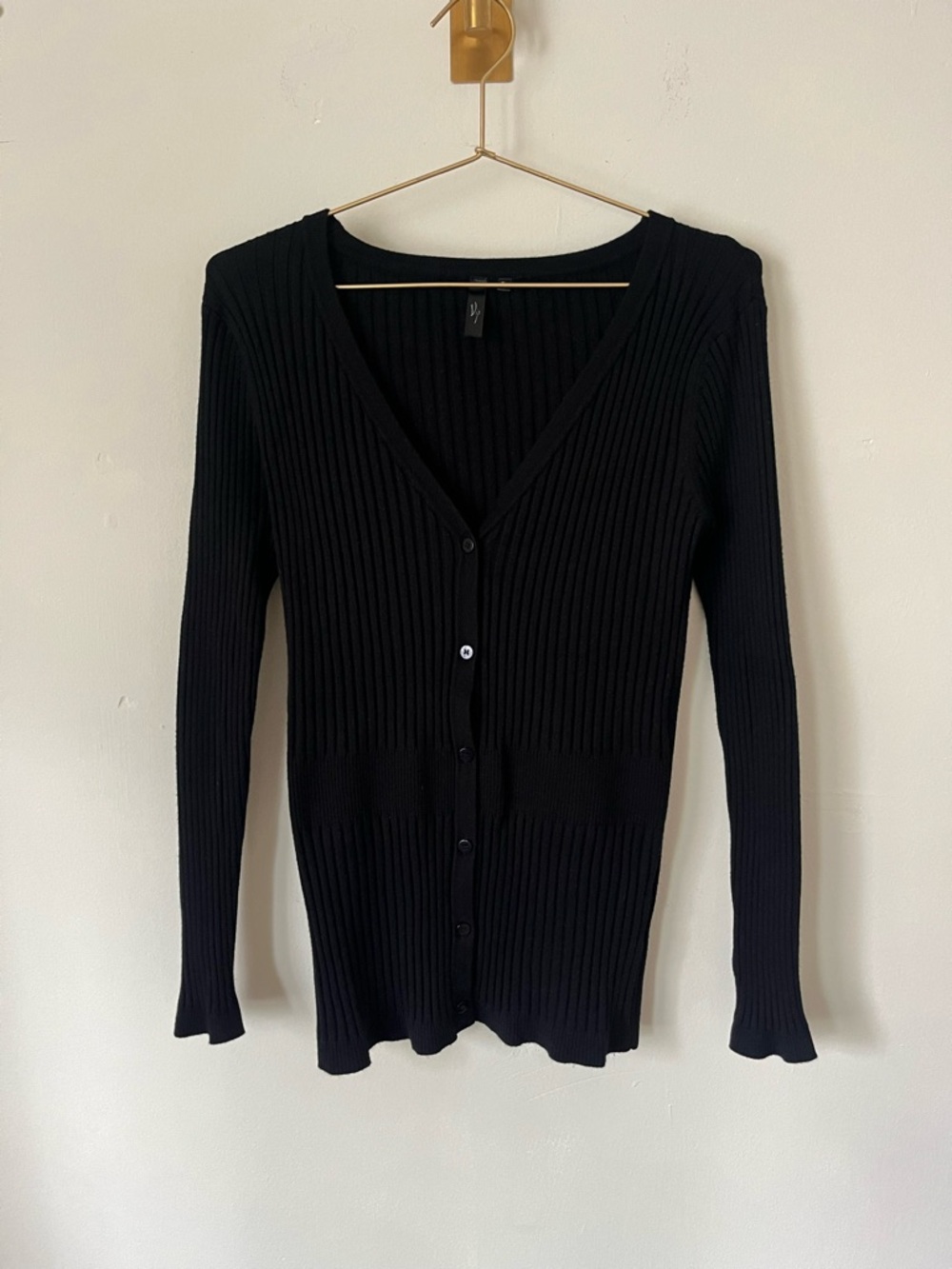 VIP Black Minimalist casual Ribbed basic V-Neck Button Cardigan S - Picture 7 of 7